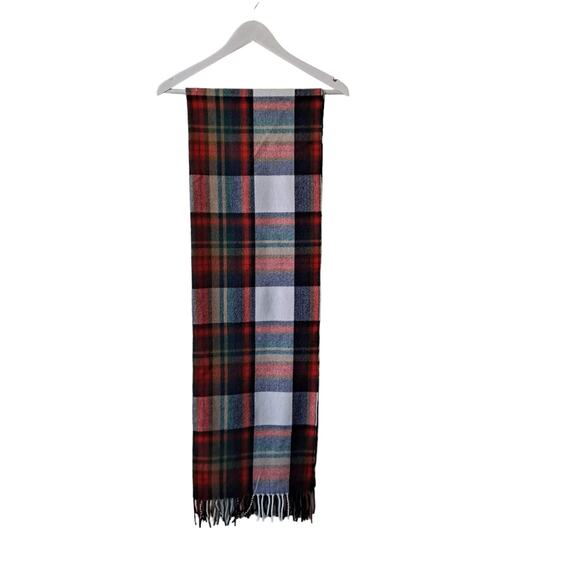 J. Crew Red Green & Beige Plaid Rectangular Scarf with Fringes - Size 25" x 77" - Picture 4 of 16